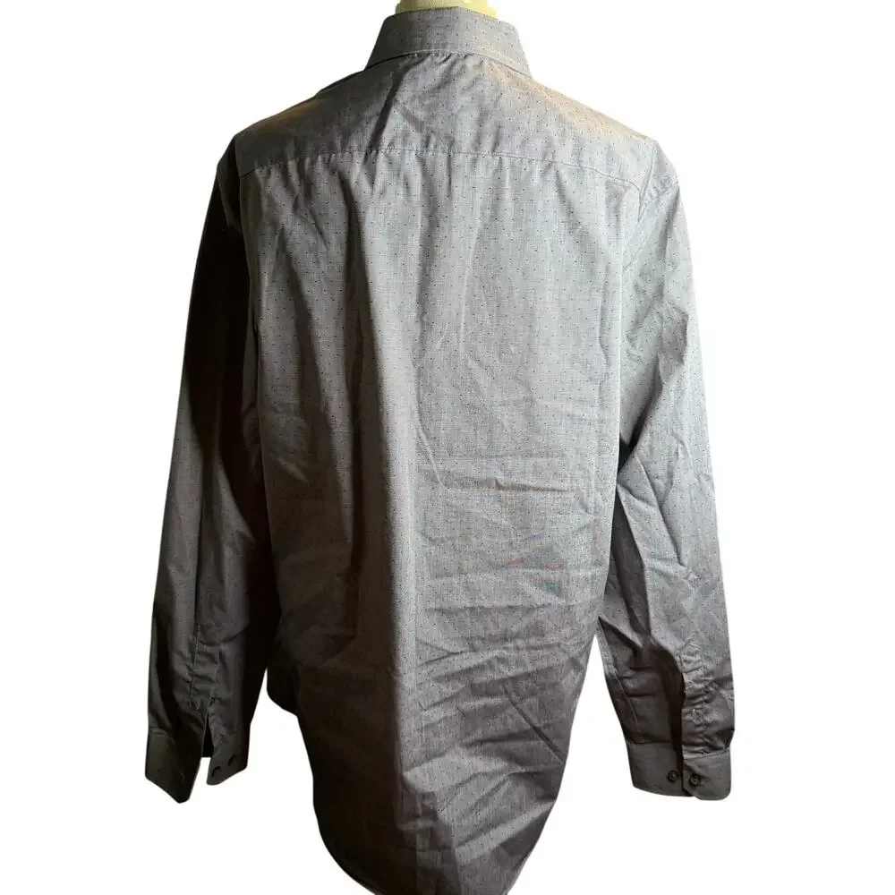 Banana Republic Non-Iron Slim Fit Dress Shirt, Gray Micro Dot, Men's Large